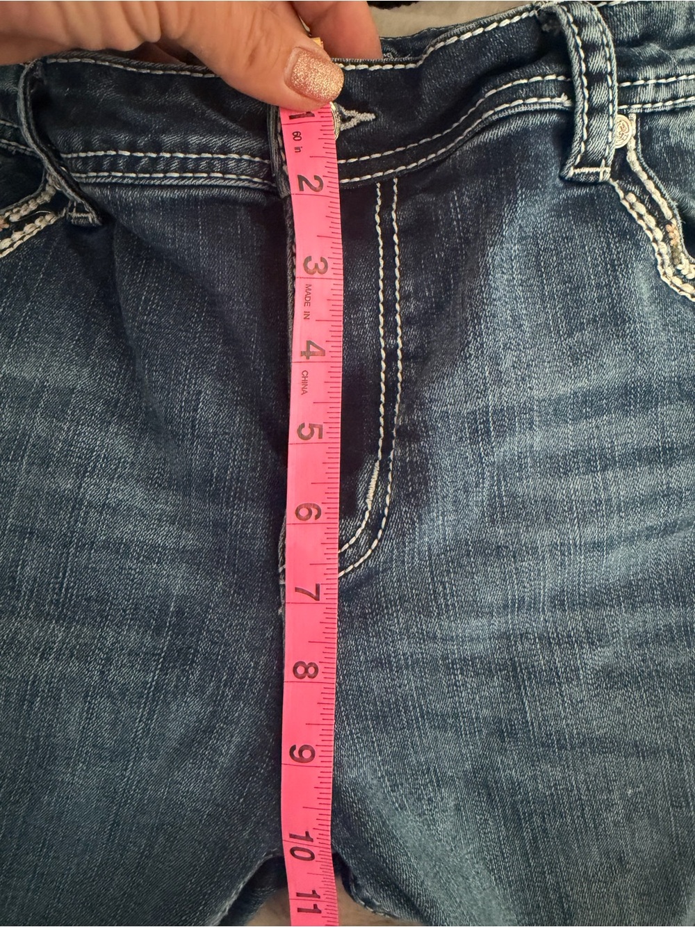 Grace Women’s Medium Blue Bootcut Jeans with Beaded Back Pockets - Picture 8 of 10
